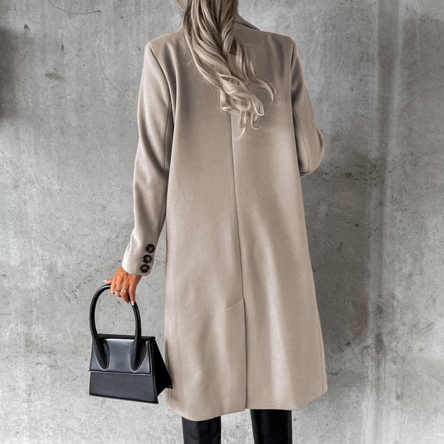 Wolmix jas voor dames, lange gekruiste trenchcoat, casual winterjas met revers en zakken