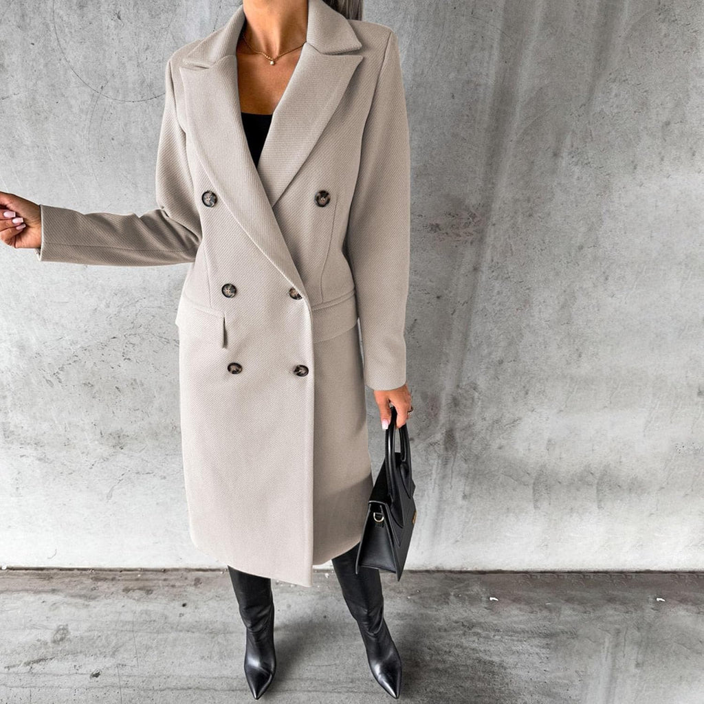 Wolmix jas voor dames, lange gekruiste trenchcoat, casual winterjas met revers en zakken