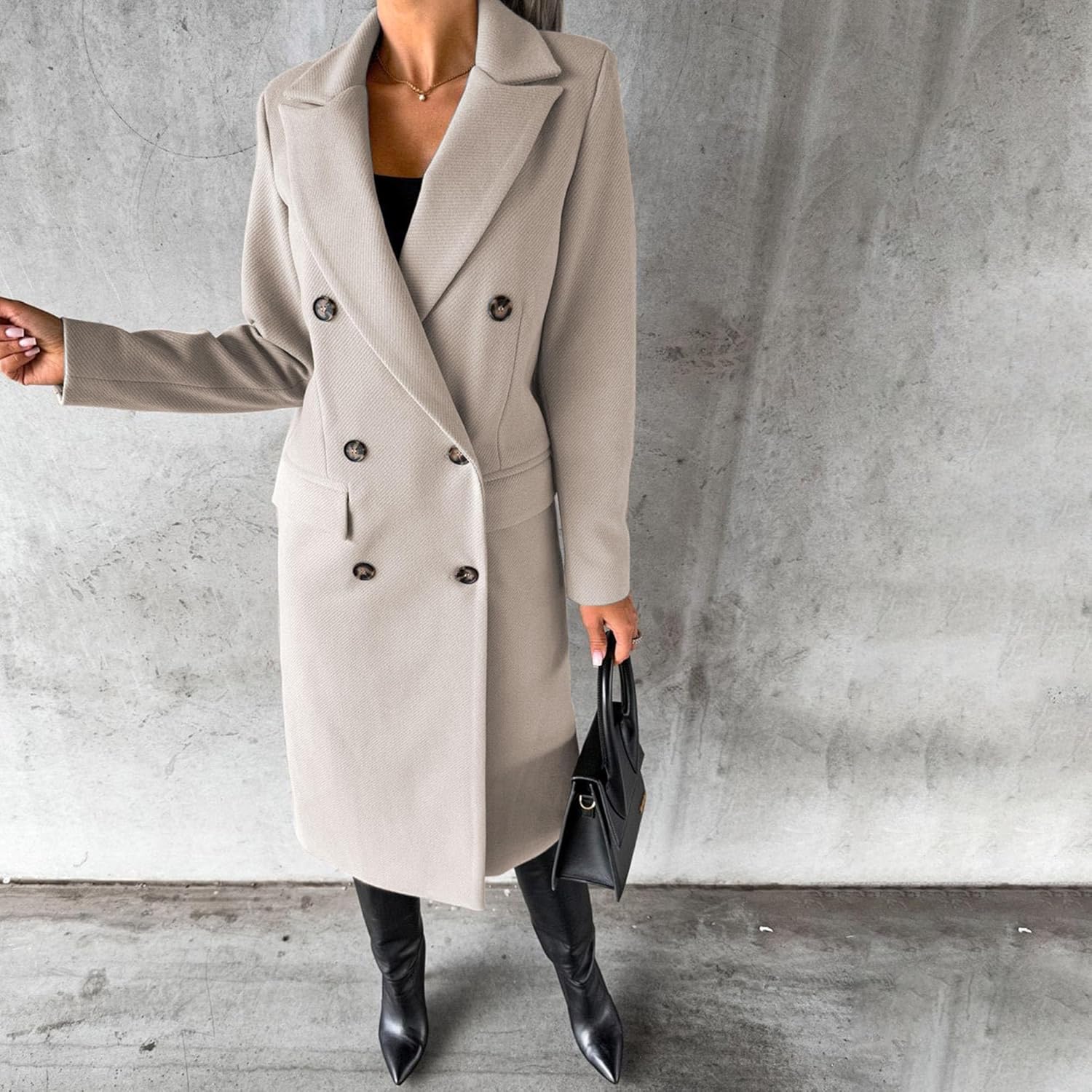 Wolmix jas voor dames, lange gekruiste trenchcoat, casual winterjas met revers en zakken